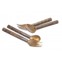 Coconut Shell Round Spoon & Fork - Set of 4