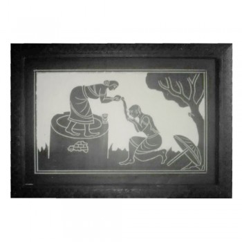 Designer Slate Wall Frame - Lady Serving Drinking Water (Adaptation - Tribal culture of India)