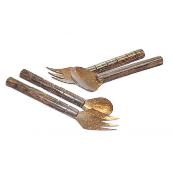 Coconut Shell Round Spoon & Fork - Set of 6