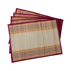 Madur Grass Dining Table Mats (set of 6 - 12x15 in - Maroon & White)