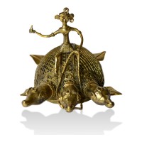 Brass Metal Craft (Dokra) 3 Faced Tortoise with Rider