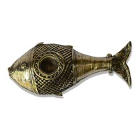 Brass Metal Craft (Dokra) Candle Stand (Fish Shaped in Net Form)