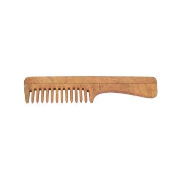 Natural Neem Wood Wide Teeth Comb with Handle