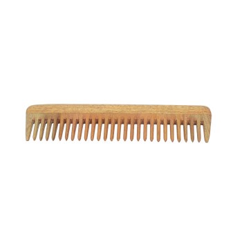 Natural Neem Wood Wide Teeth Comb with Handle - Large Size