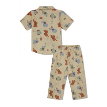 GreenApple Organic Cotton Boy's Nightsuit with Red and Blue Elephants