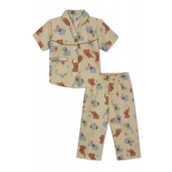 GreenApple Organic Cotton Girl's Nightsuit with Red and Blue Elephants